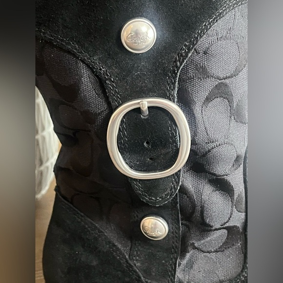 Coach Meyer Signature Logo Black Suede Buckle Detail Flat Winter Snow Boots 7.5 - Picture 8 of 16